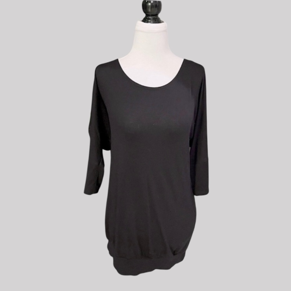 Ripe Women’s Low Back Tunic Top Size Large Black Batwing 3/4” Sleeves